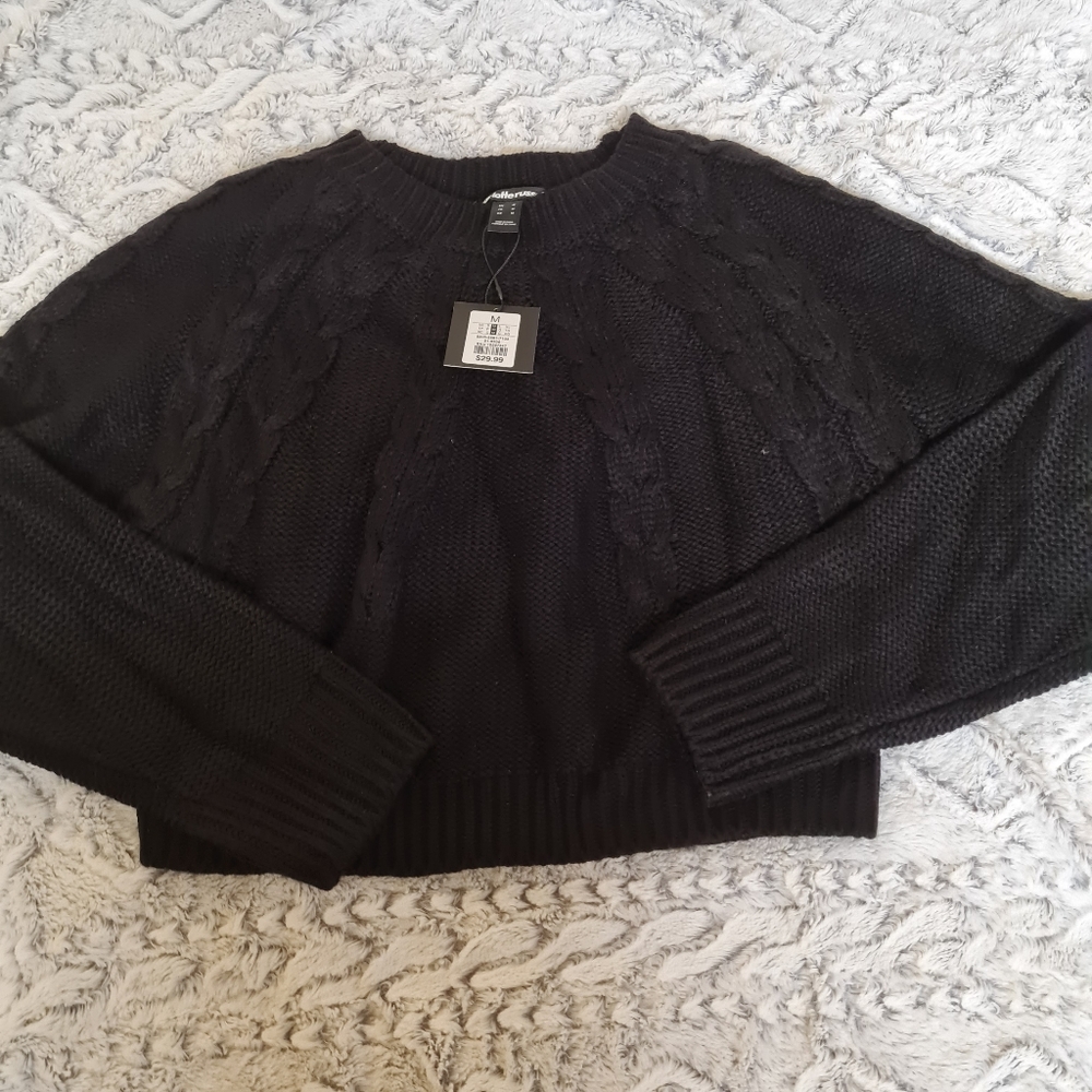 NWT Charlotte Russe Black Sweater Cropped Long Sleeves Cozy